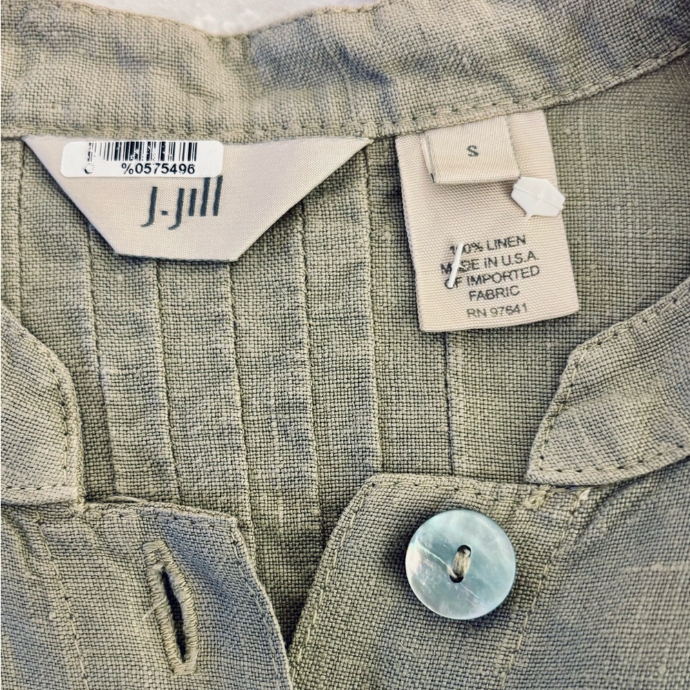 J. Jill Button Up Shirt linen sage green abalone buttons long sleeve small top - Picture 2 of 7